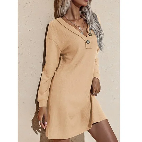 V-NECK LONG SLEEVE SWEATER DRESS - Picture 2 of 4